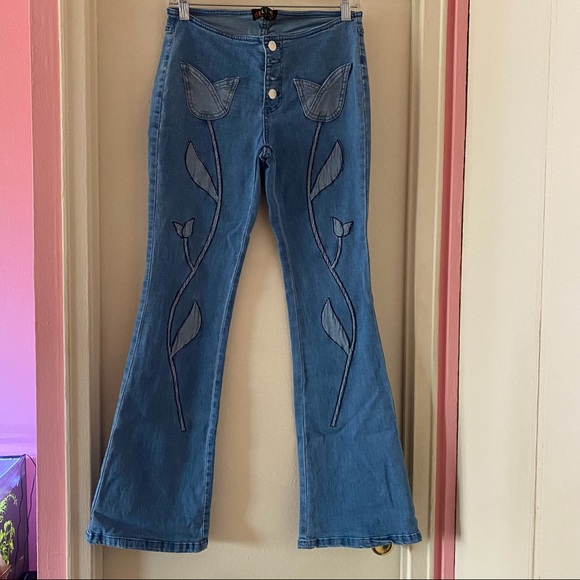 dELiA*s Denim - Delia’s Hippie Nights Flower Flare Jeans with Buttons